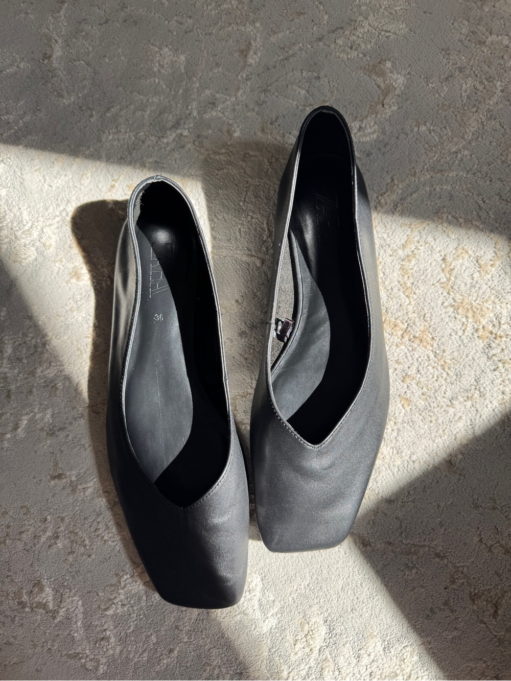 Zara Black Square-Toe Ballet Flats never worn